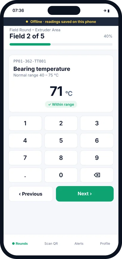 Entering a bearing temperature reading