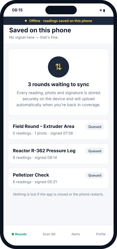 Rounds saved on the phone while offline